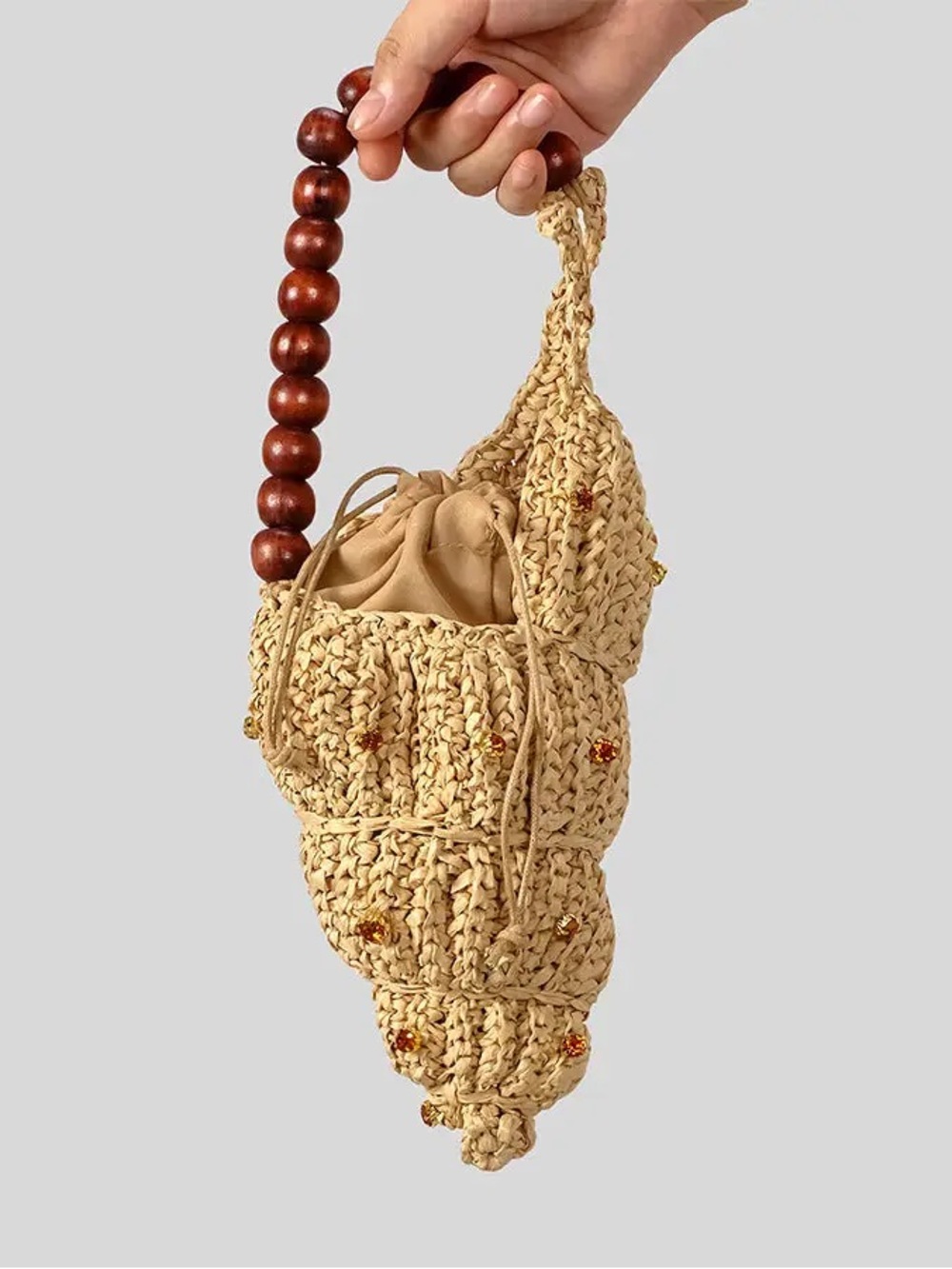 Franki Rhinestone Handwoven Seashell Raffia Handbag